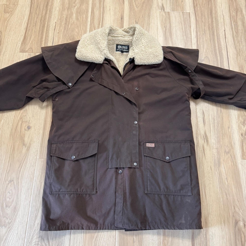 Outback Trading Co Western Stockman Jacket Mens L Brown Wool Sherpa Liner Duster